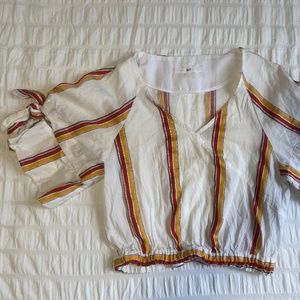 SLY Striped Blouse with Tie Sleeve Detailing, Size XS